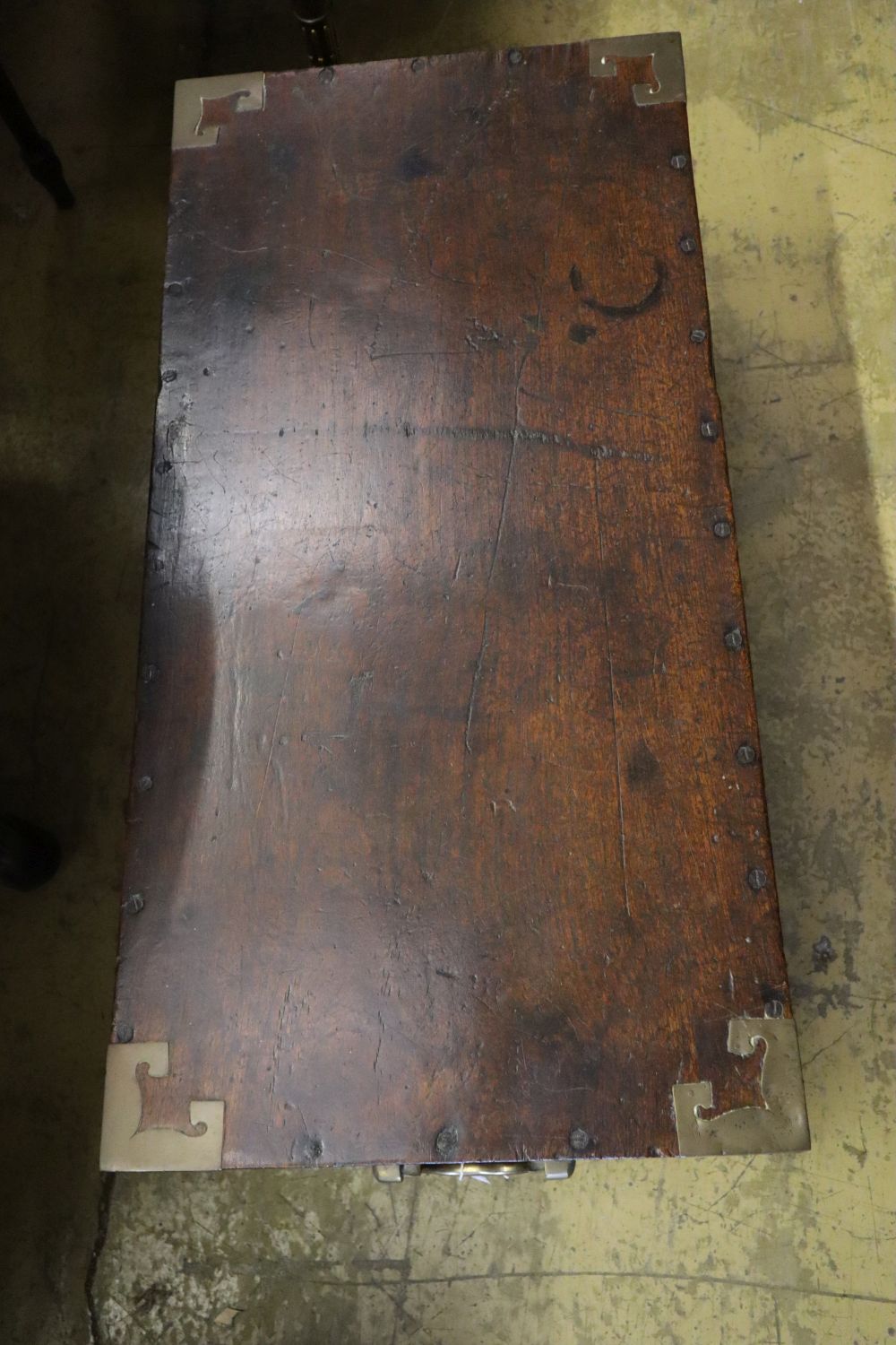 A Victorian brass mounted mahogany trunk, width 91cm depth 45cm height 40cm